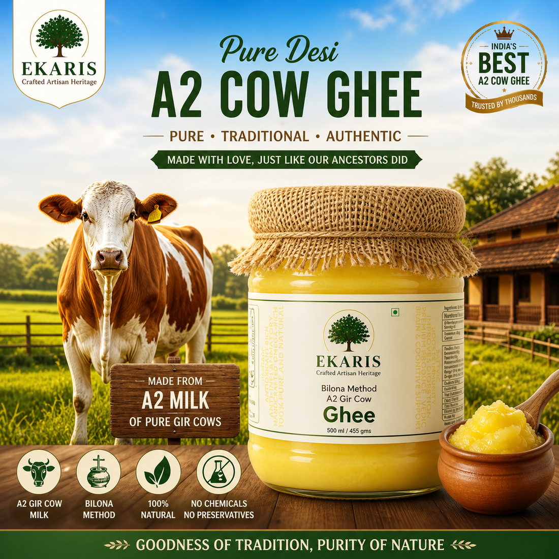 Best A2 Cow Ghee in India – Pure Desi Bilona Ghee | ekaris.in
