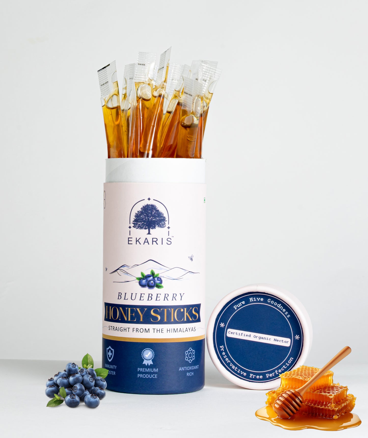 Organic Flavored Honey Sticks | Blueberry