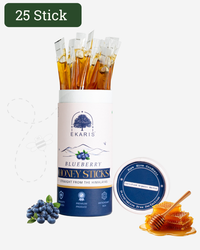 Ekaris Blueberry Honey Sticks 25 Pack – Certified Organic Nectar, Preservative Free, Pure Hive Goodness Himalayan Honey

