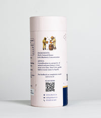 Ekaris Blueberry Honey Sticks Back Label – 99.6% Natural Honey with 0.4% Blueberry Concentration, Ingredients & QR Code

