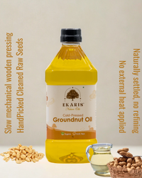 Ekaris Cold-Pressed Groundnut Oil 1L – 
Slow Mechanical Wooden Pressing, Hand Picked Cleaned Raw Seeds, No External Heat Applied


