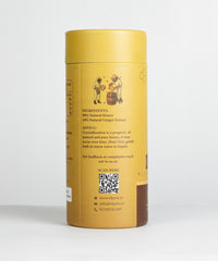 Back label of Ekaris Ginger Honey Sticks showing ingredients 90% natural honey and 10% natural ginger extract with QR code and contact details