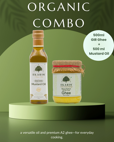 Ekaris Organic Combo of 500ml A2 Gir Cow Ghee and 500ml Wood Pressed Mustard Oil for everyday cooking