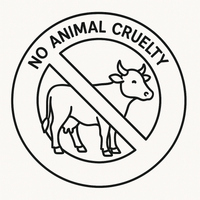 No Animal Cruelty certified badge icon with cow illustration and cruelty-free symbol